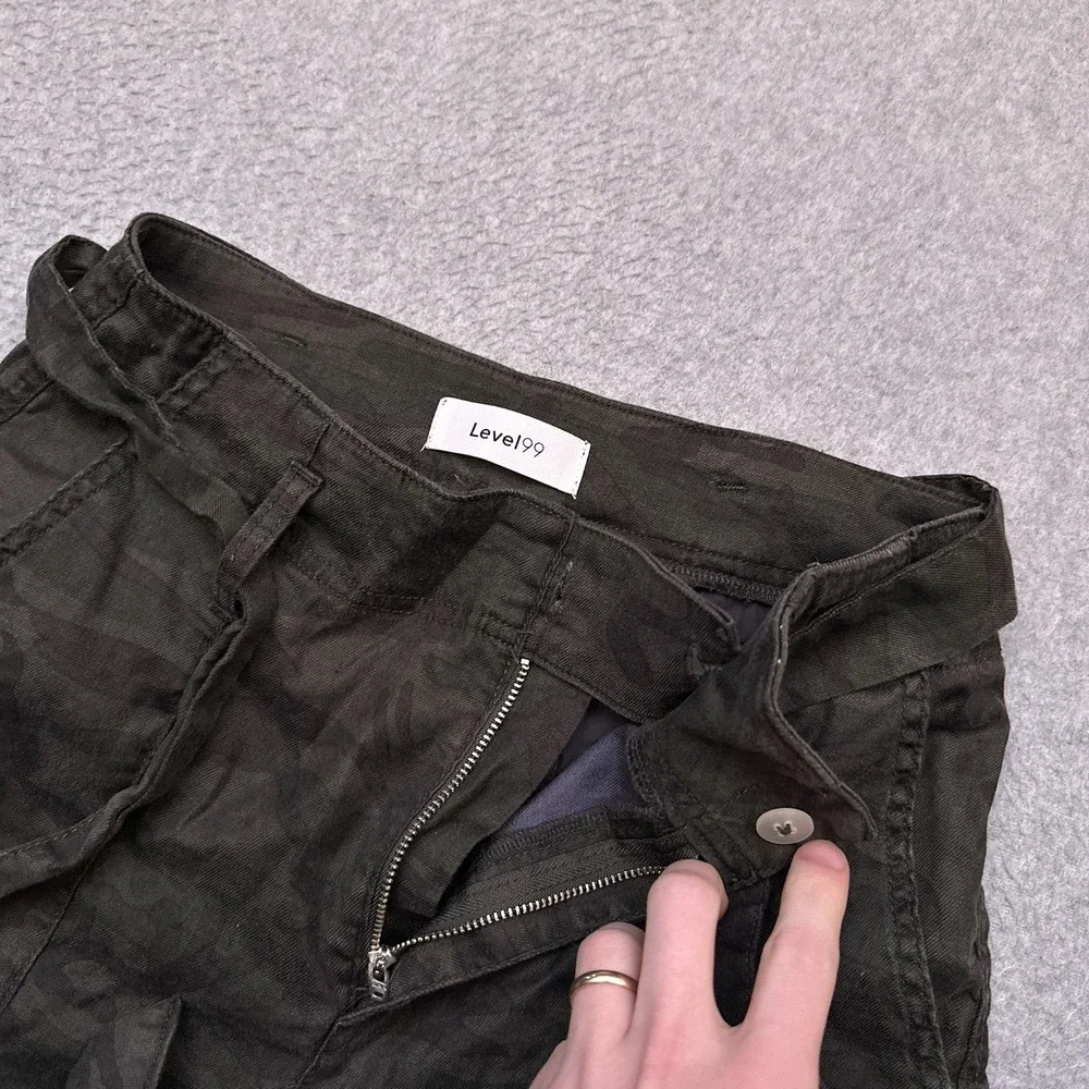 Level 99 Bette Seamed Trouser Size 28 Midnight Camo Belted High Rise Linen Blend - Picture 2 of 11